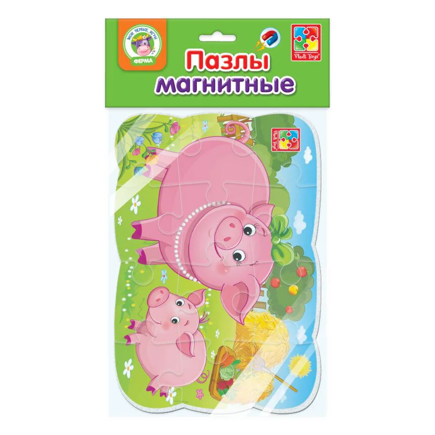 Puzzle magnetic Vladi Toys Scroafa si purcelusul, 12 piese