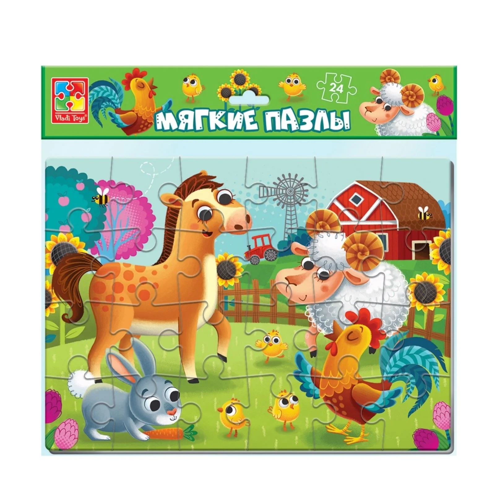 Puzzle moale Vladi Toys La Ferma, А4, 24 piese