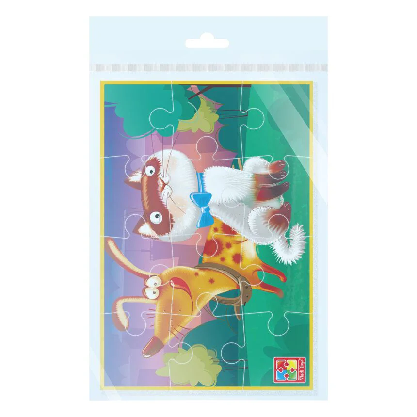 Puzzle moale Vladi Toys Motanul si Cainele, A5, 12 piese