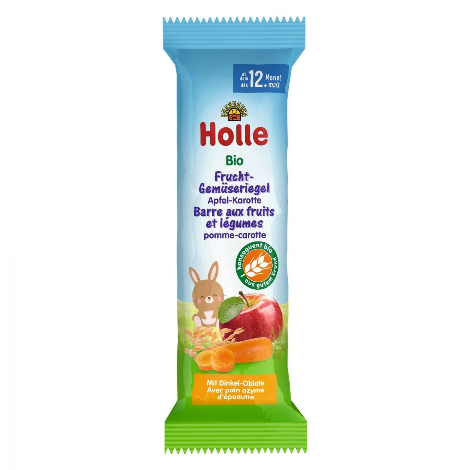 Батончик из хлопьев и фруктов Holle Яблоко и морковь (12+ мес.), 25 г