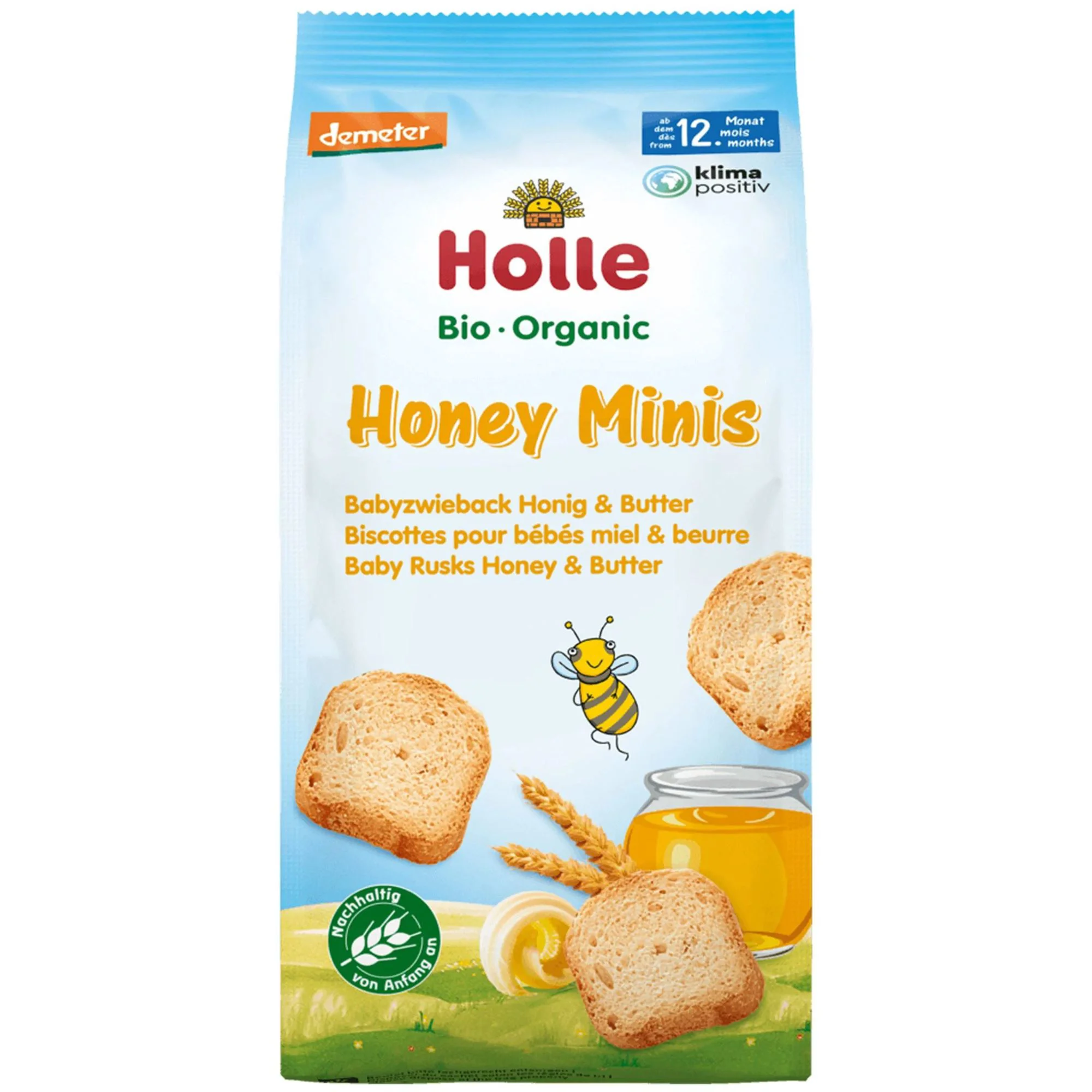 Мини сухари Holle Bio Organic пшеничные с медом и маслом (12+ мес.), 100 г