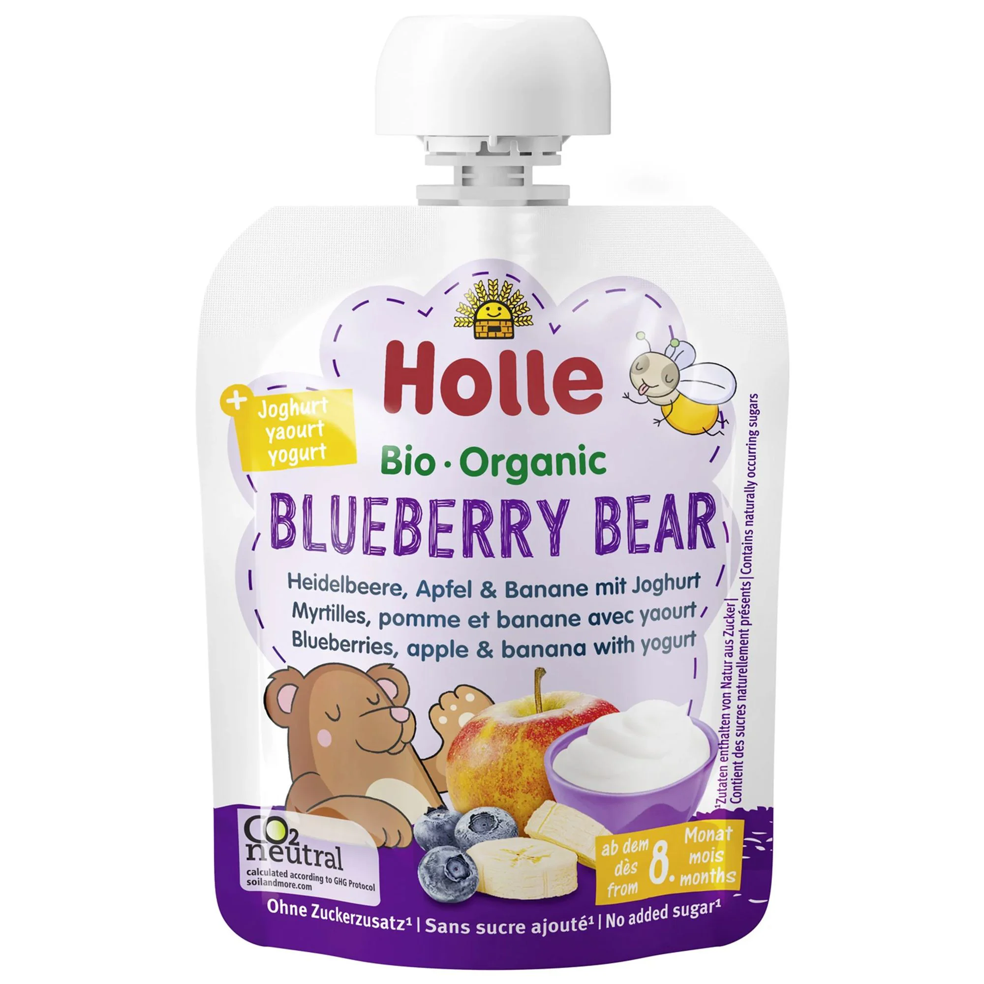 image for Пюре Holle Blueberry Bear яблоко, банан и черника с йогуртом (8+ мес.), 85 г foto
