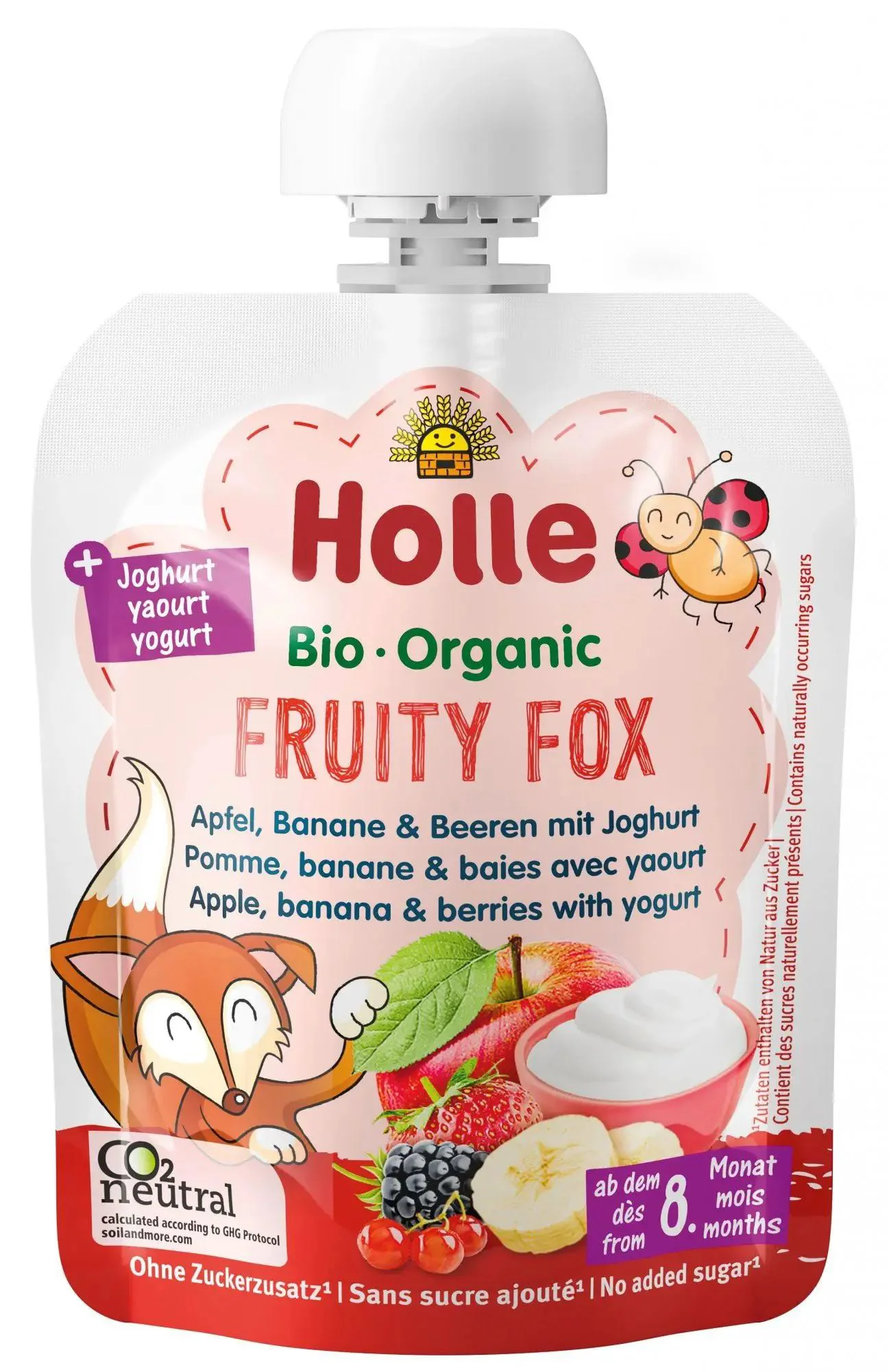 image for Пюре Holle Fruity Fox яблоко, банан и ягоды с йогуртом (8+ мес.), 85 г foto