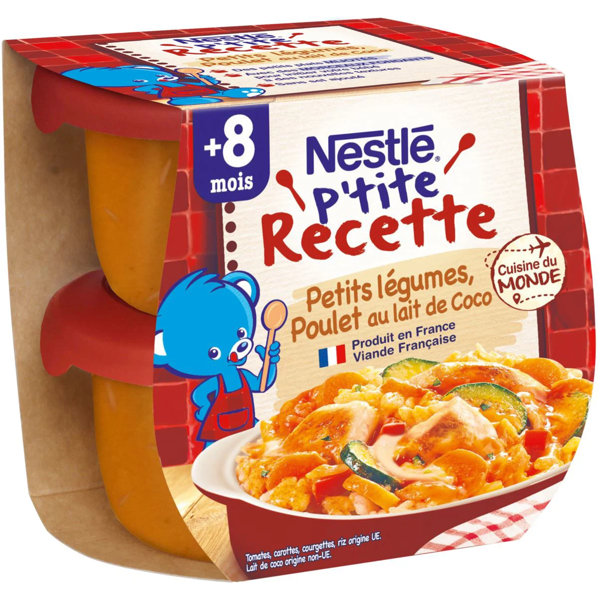 Piure Nestle P'tite Recette Pui si legume in lapte de cocos (8+ luni), 2x200 g foto