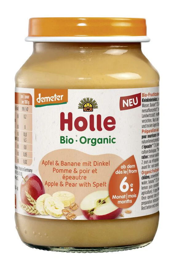 Piure Holle Bio Organic de mere, banane cu grau spelt (6+ luni), 190 g