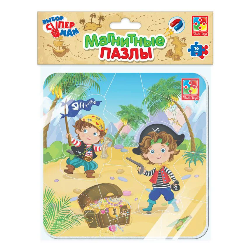 Puzzle magnetic Vladi Toys Piratii, 16 piese