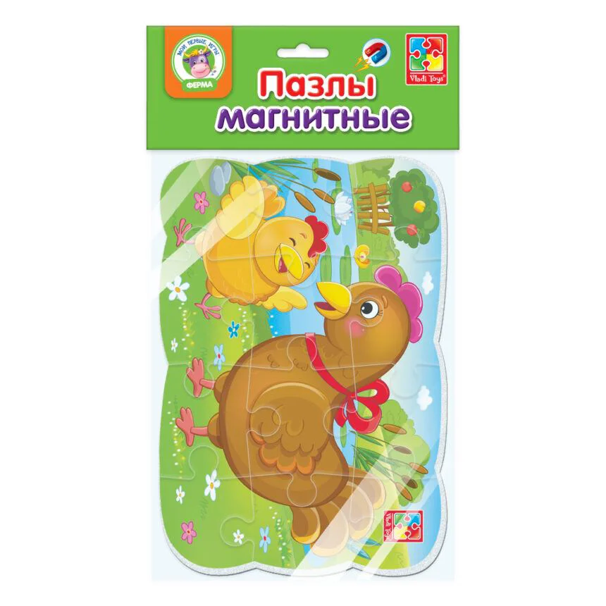 Puzzle magnetic Vladi Toys Gaina si puiul A5, 12 piese