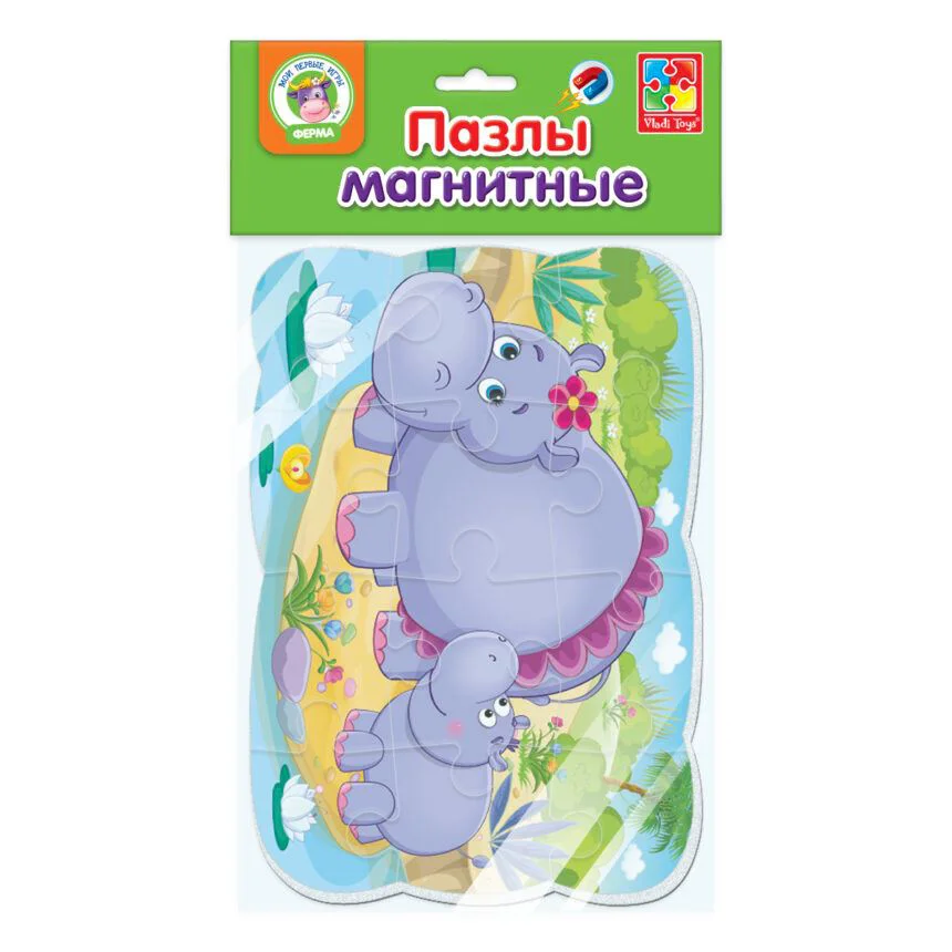 image for Puzzle magnetic Vladi Toys Hipopotamii А5, 12 piese foto