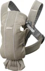 Marsupiu anatomic BabyBjorn Mini Greige cu pozitii multiple de purtare, Mesh