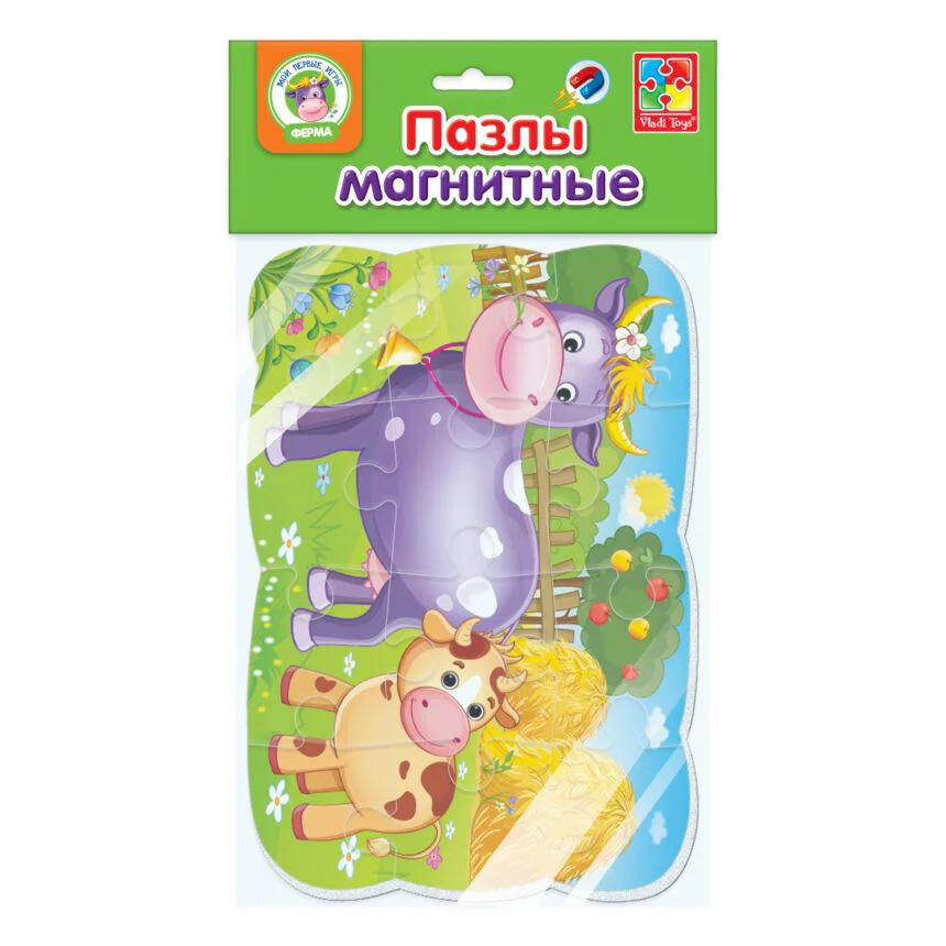 Puzzle magnetic Vladi Toys Vaca cu vitelul A5, 12 piese