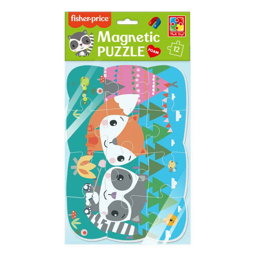 Puzzle magnetic Vladi Toys, Fisher Price A5, In padure, 12 piese
