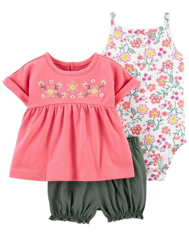 Carter's Set 3 piese Body, tricou si pantaloni scurti Flori foto