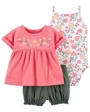 Carter's Set 3 piese Body, tricou si pantaloni scurti Flori