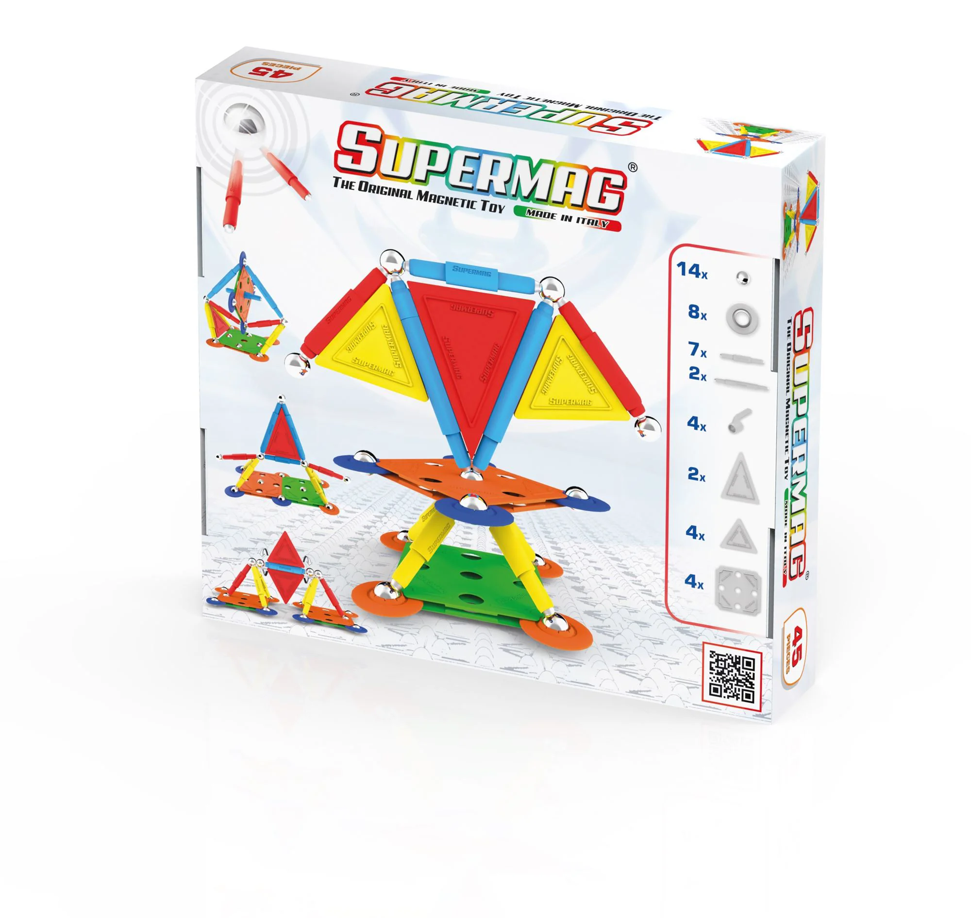 Set de constructie magnetic Supermag Multicolor, 45 piese