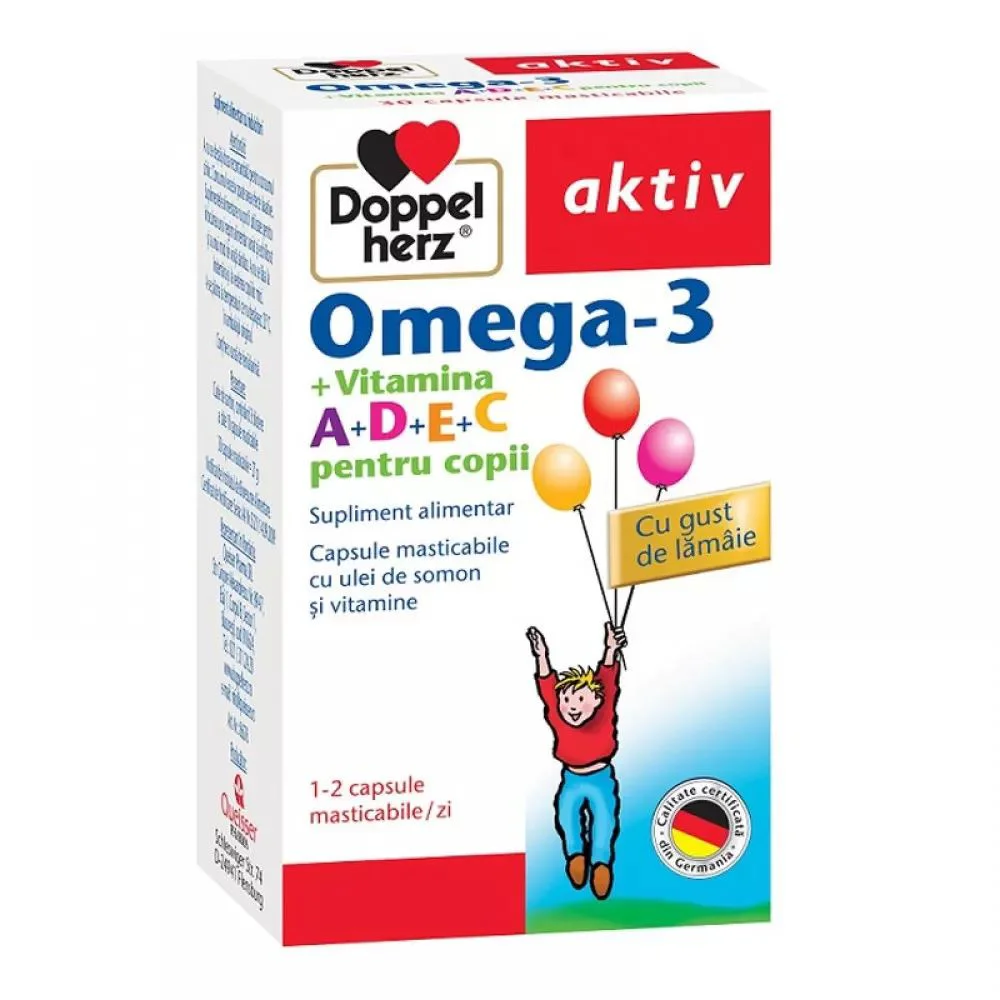 Пищевая добавка Омега-3 Kids 323мг + вит.А + Д + Е + С Doppelherz, 30 жев.капс.