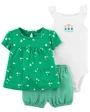 Carter's Set 3 piese Flori - body, tricou si pantaloni scurti foto