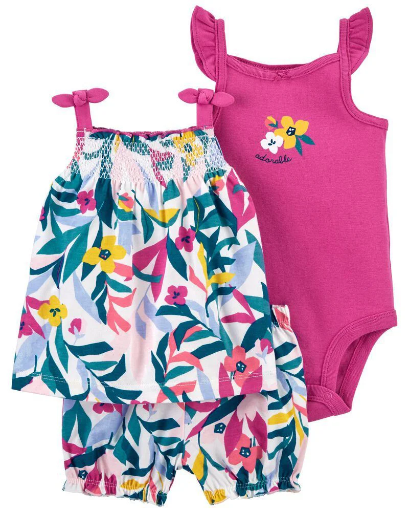 Carter's Set 3 piese Body, top si pantaloni scurti Flori foto