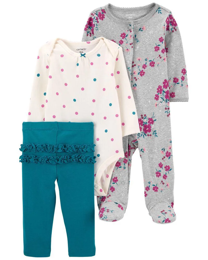 Carter's Set 3 piese Pantaloni, body si pijama Flori foto
