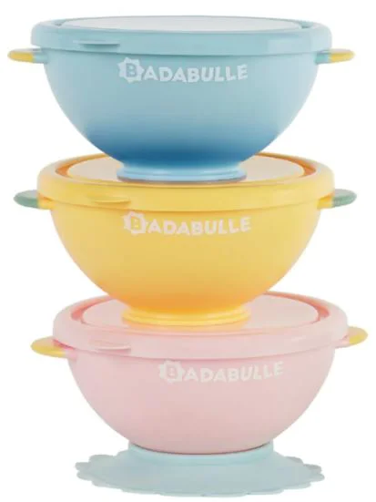 Set 3 boluri colorate pentru mancare Badabulle cu suport inclus foto