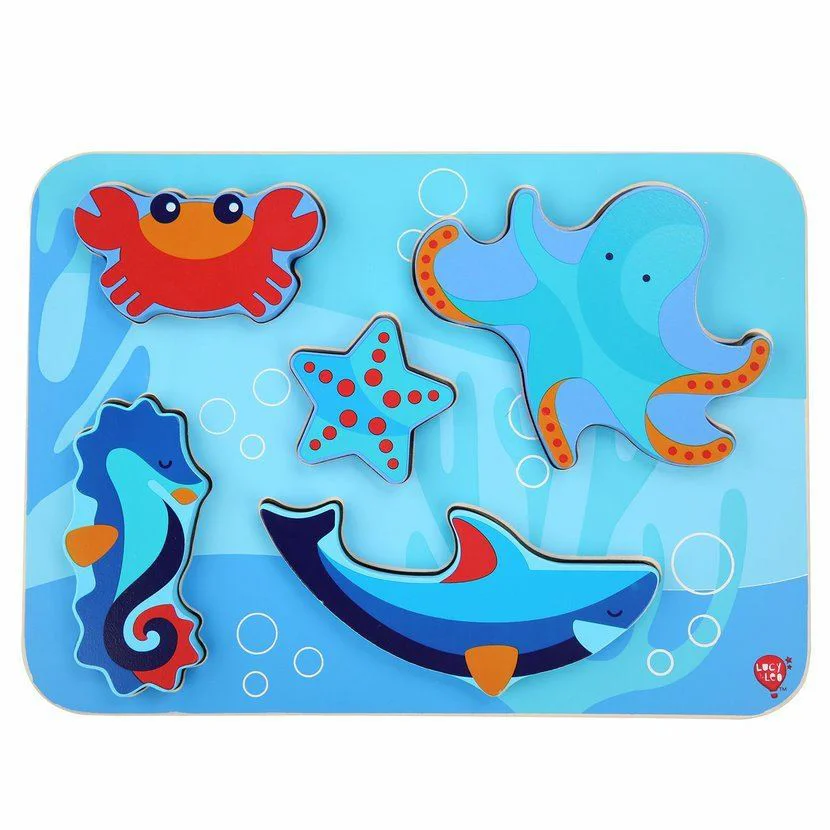 Puzzle din lemn Lucy & Leo Animale Marine, 6 buc.