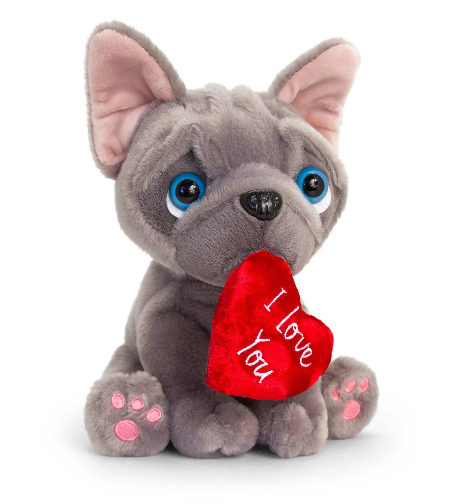 Jucarie de plus Keel Toys Catelus Frenchie cu inima, 20 cm