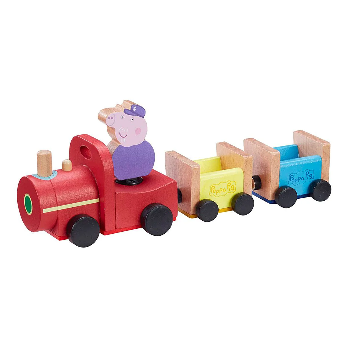 Set de joaca din lemn Peppa Pig Trenulet si figurina bunicului