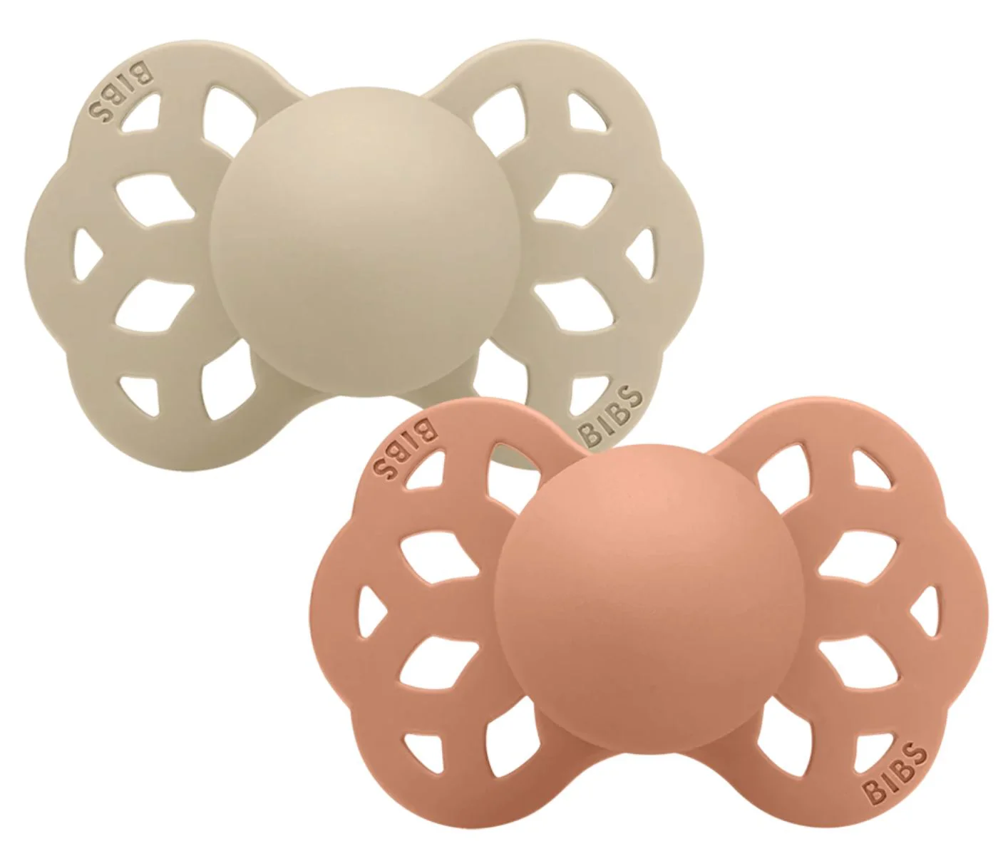 image for Set 2 suzete anatomice din silicon BIBS Infinity Vanilla/Peach (0-6 luni) foto