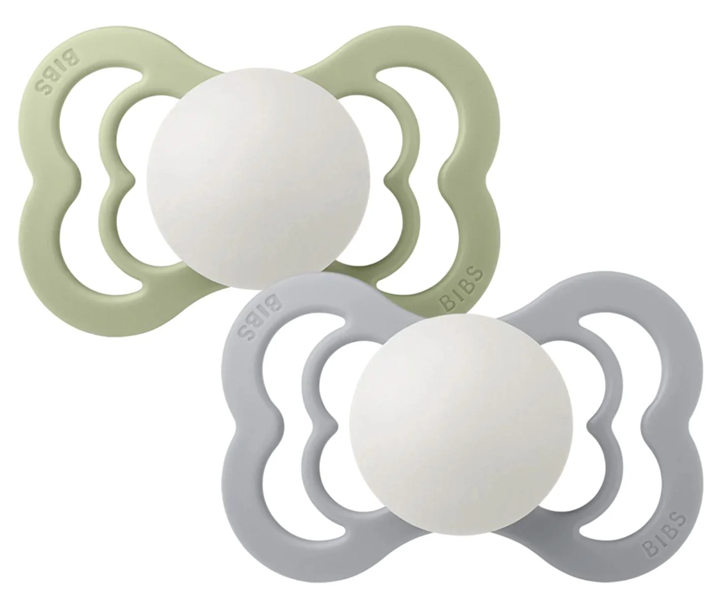 Set 2 suzete simetrice fosforescente din silicon BIBS Supreme Glow Sage/Cloud (0-6 luni) foto