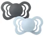 Set 2 suzete anatomice din silicon BIBS Couture Iron/Baby Blue (0-6 luni)