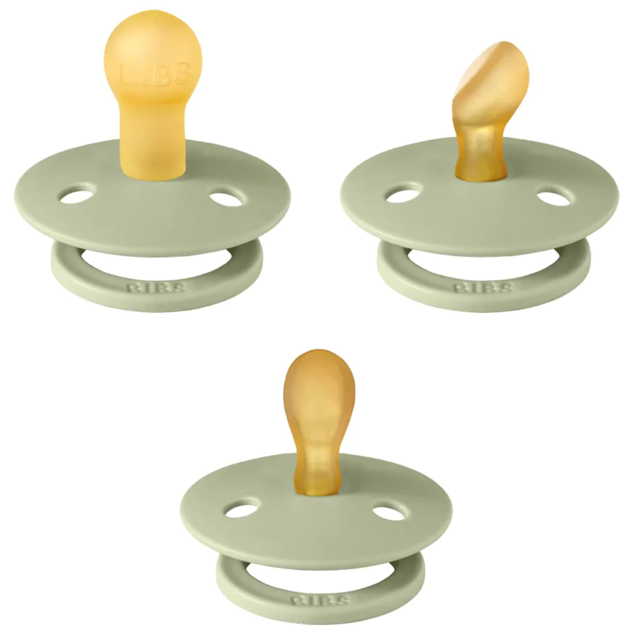 image for Набор из 3 пустышек BIBS Color Sage Круглая, симметричная и анатомическая латексная соска (0-6 мес) foto