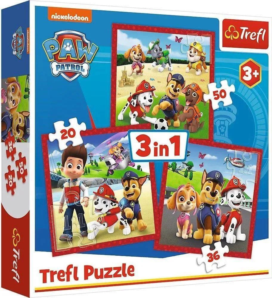 Puzzle 3 in 1 Trefl Catelusii fericiti, Paw Patrol