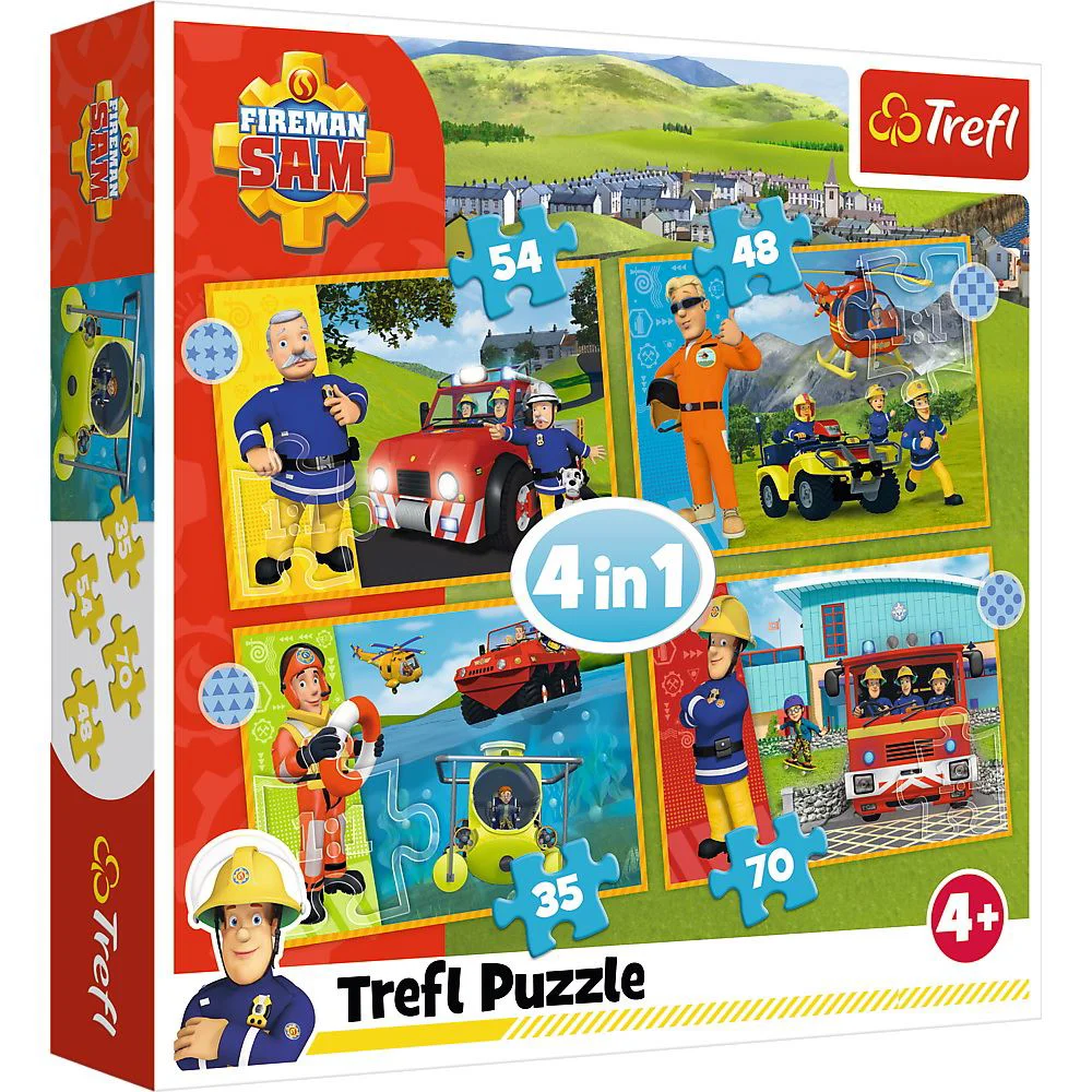 Puzzle Trefl 4 in 1 Curajosul pompier Sam foto