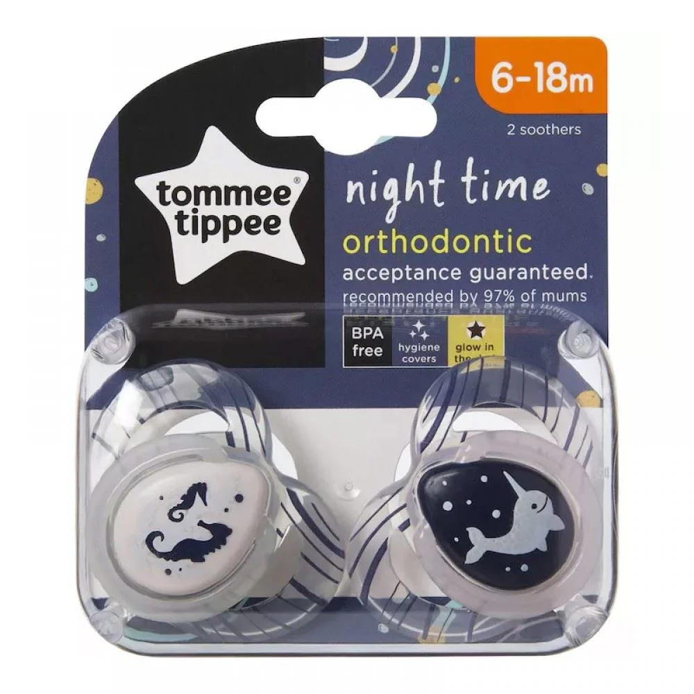 Соска cиликоновая ортодонтическая Tomme Tippee ночная (6-18 месяцев), 2 шт.