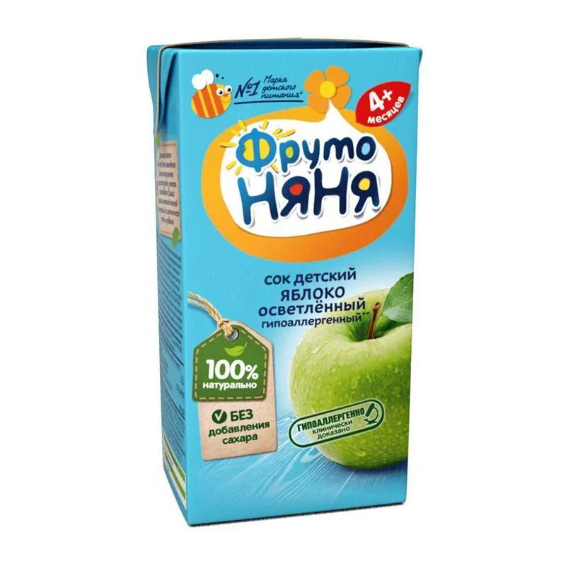 Сок ФрутоНяня Яблочный осветленный (4+мес.), 200 мл.