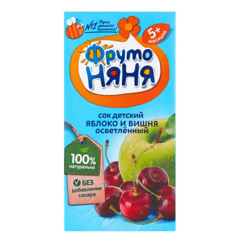 Сок ФрутоНяня из яблок и вишни (5+мес.), 200 мл.