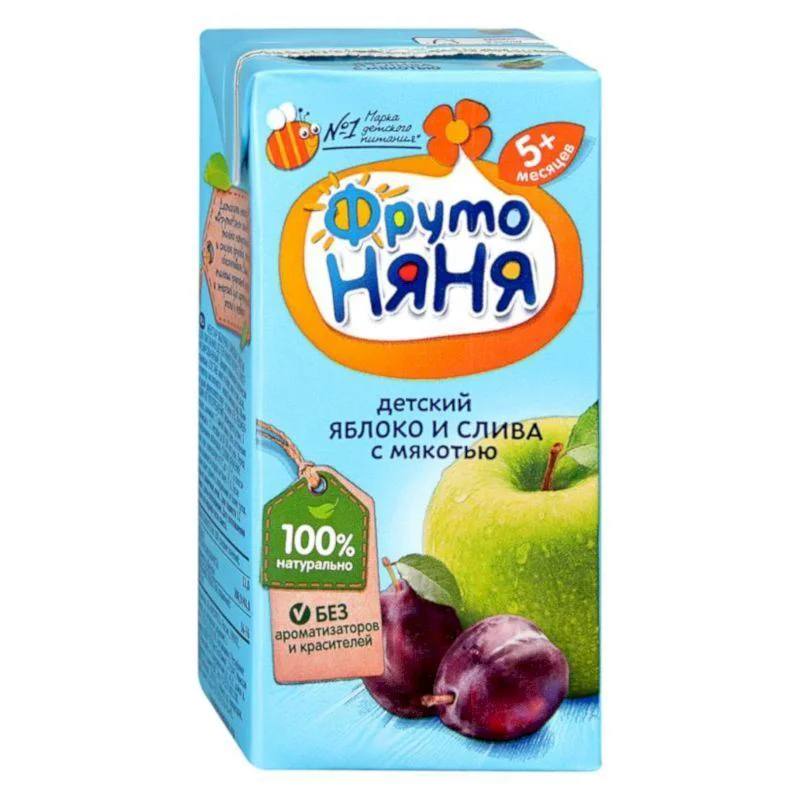 Нектар ФрутоНяня из яблок и слив с мякотью (5+ мес, 200 мл.