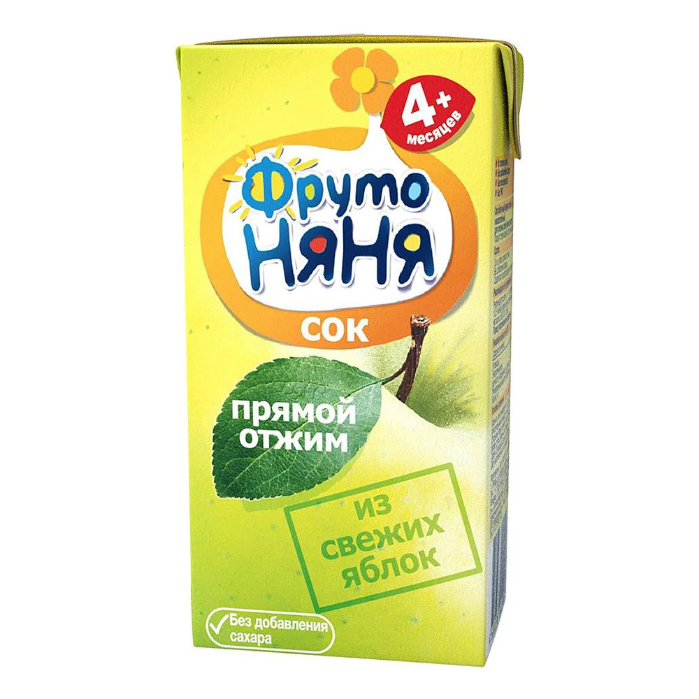 Сок ФрутоНяня яблочный прямого отжима (4+мес), 200 мл.