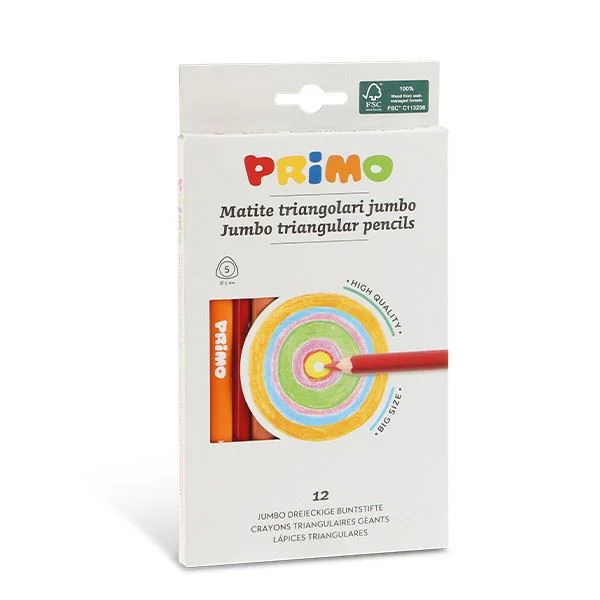 Треугольные карандаши Primo Jumbo, 12 цветов