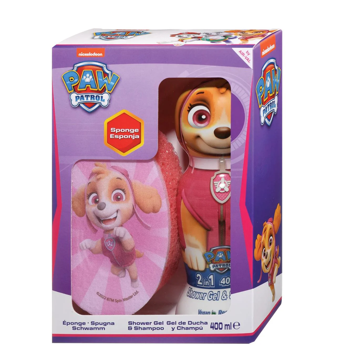 Set gel de dus si sampon 2 in 1 + burete Air-Val Paw Patrol Skye, 400 ml foto