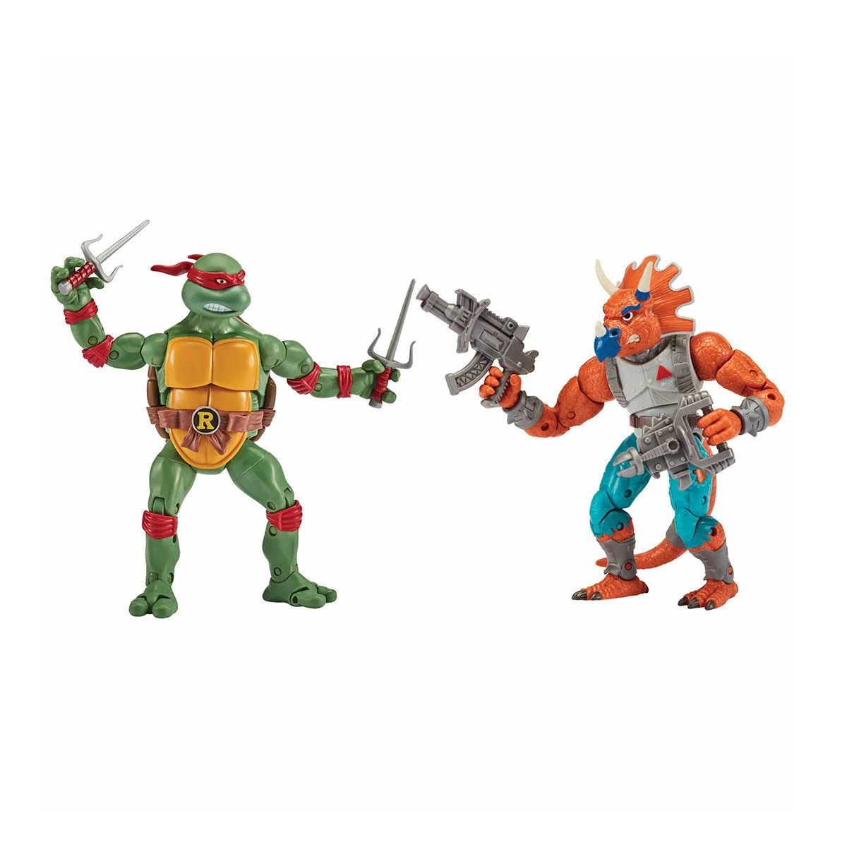 Set Figurine TMNT Testoasele Ninja Raphael vs Triceraton, 15 cm