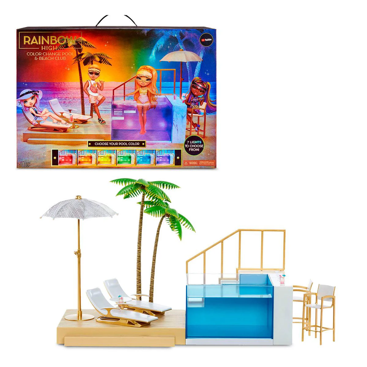 Set de joaca Rainbow High Piscina cu lumini si Club de plaja