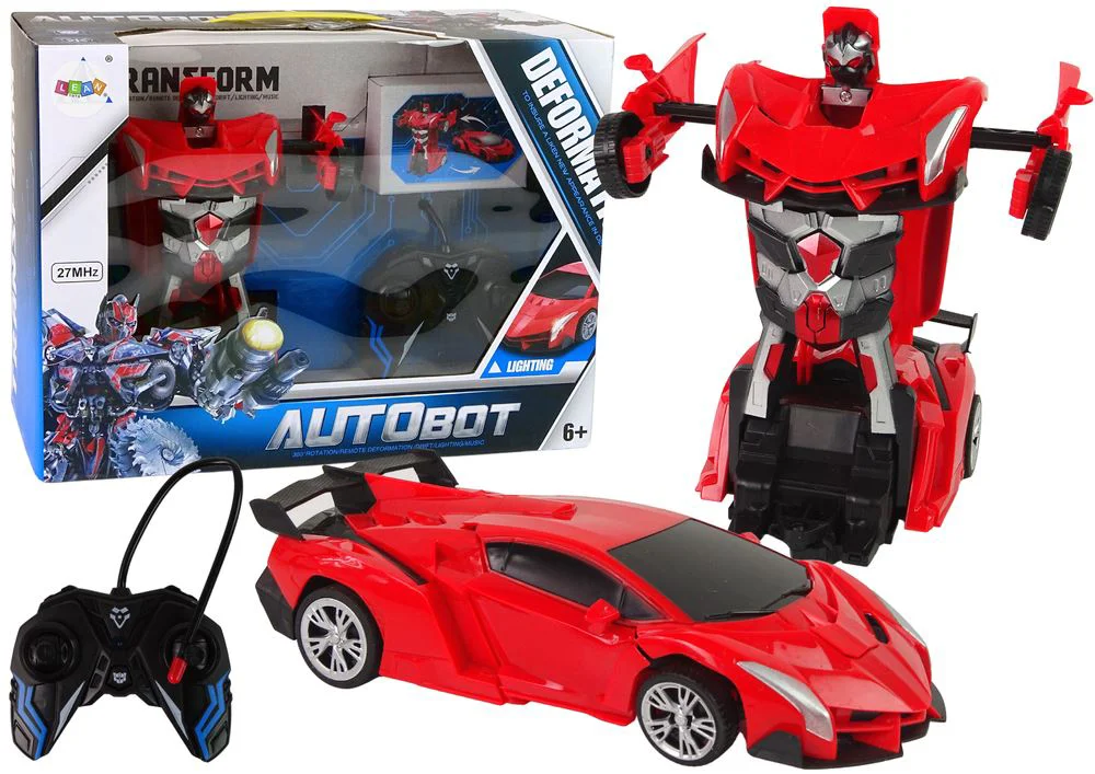 Masina Robot Transformer Lean Toys 2 in 1 cu telecomanda (cu sunete si lumini, USB) foto