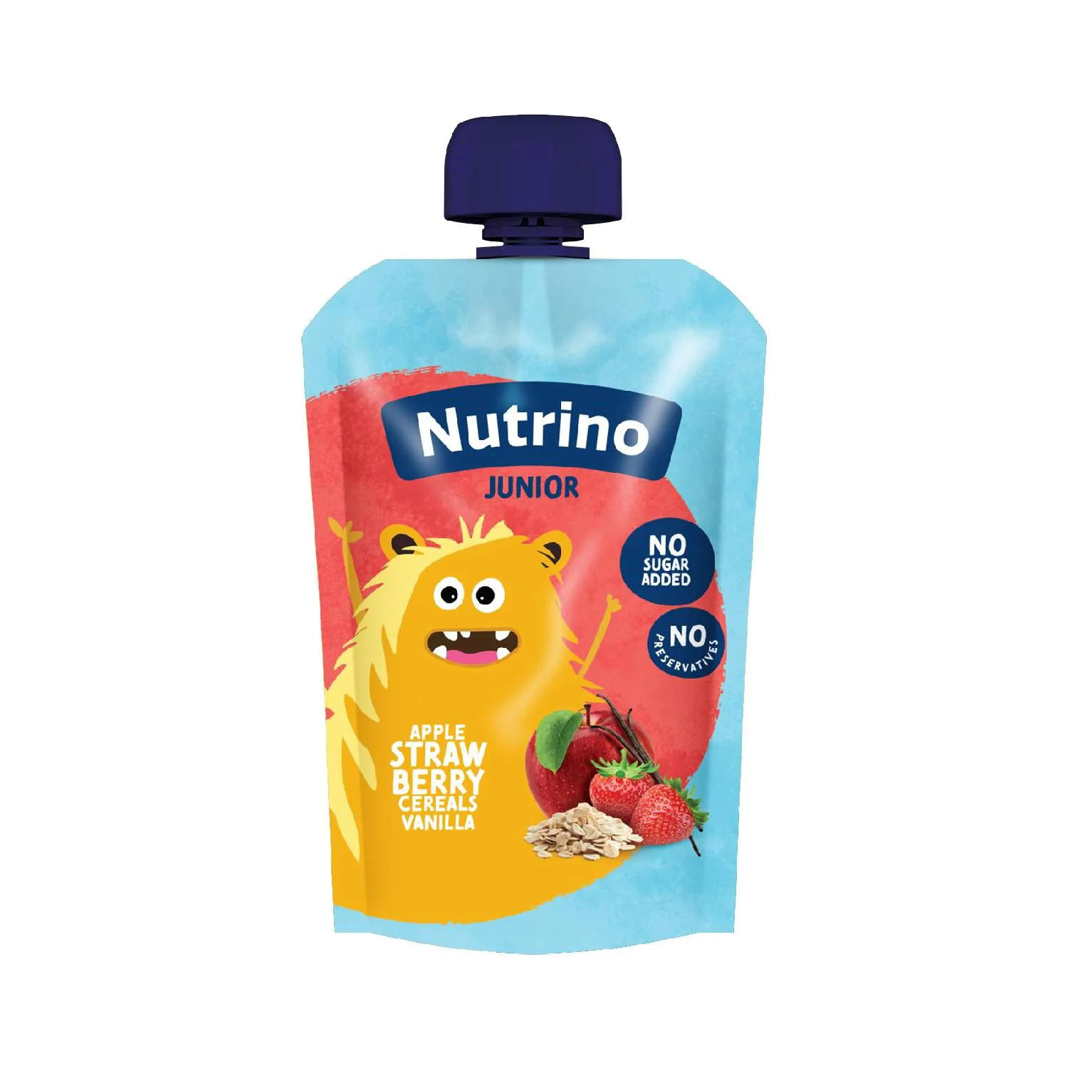 image for Пюре Nutrino Junior с яблоками, клубникой, хлопьями и ванилью, 180 г foto