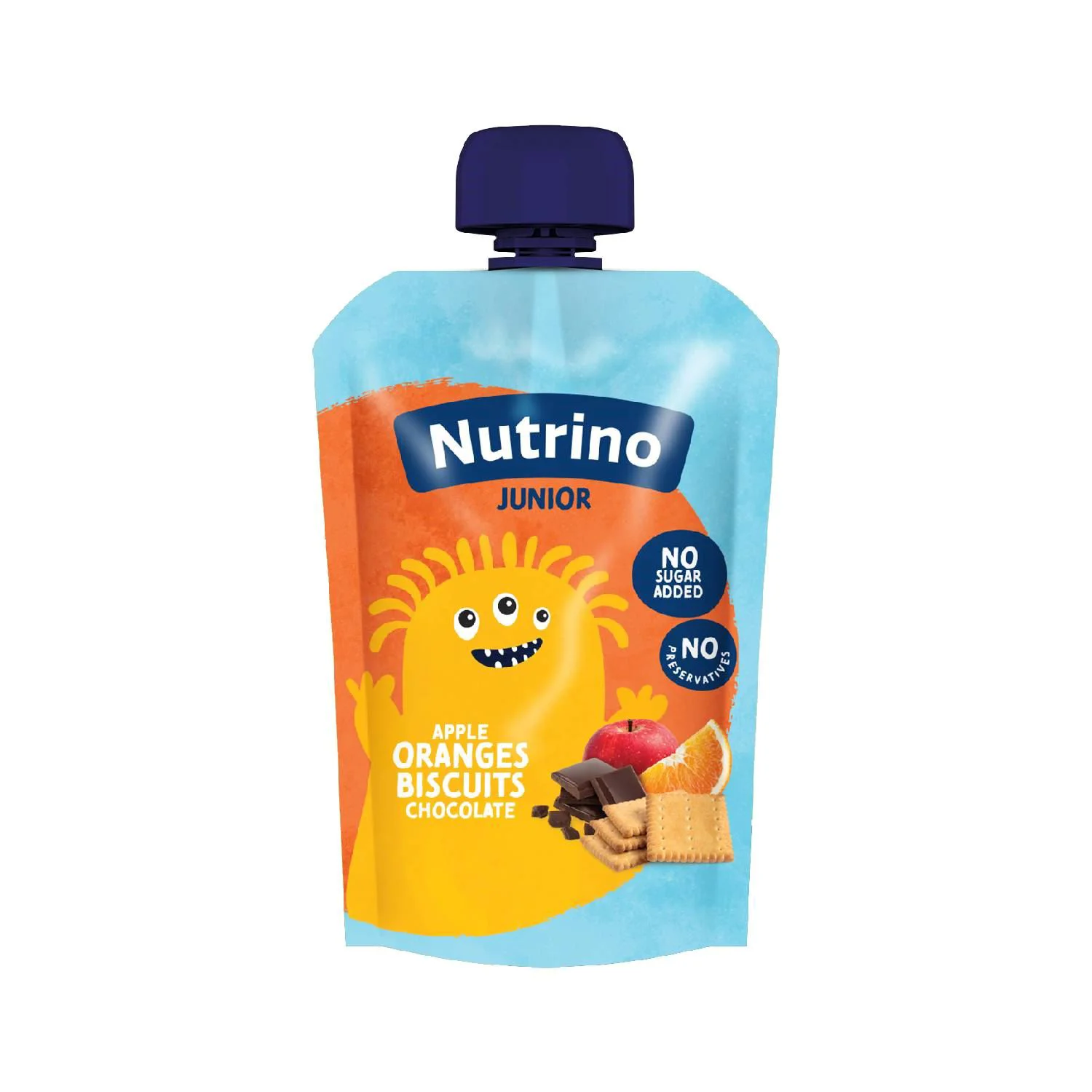 Piure Nutrino Junior cu mere, portocale, biscuiti si ciocolata, 180 g