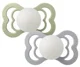 Set 2 suzete simetrice fosforescente din silicon BIBS Supreme Glow Sage/Cloud (0-6 luni) foto