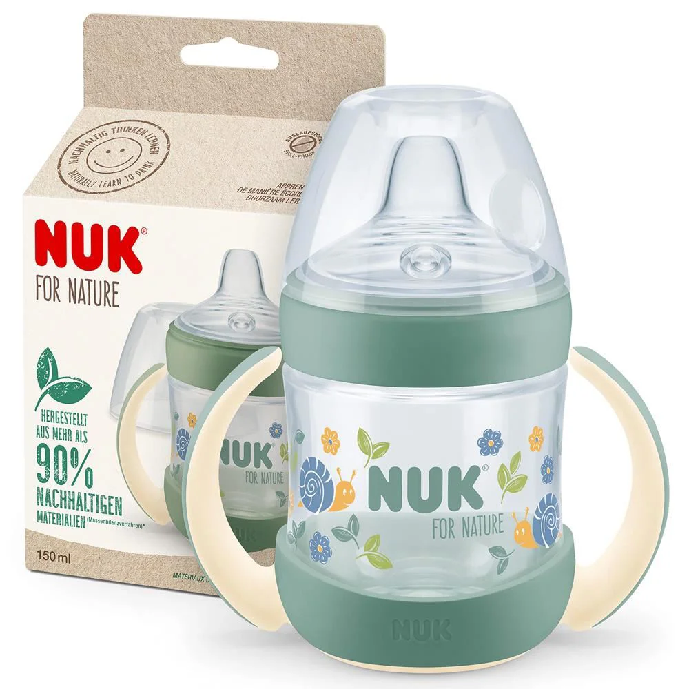 image for Пластиковая бутылка NUK Nature Sense с ручками и адаптером (с 6 месяцев), 150 мл foto