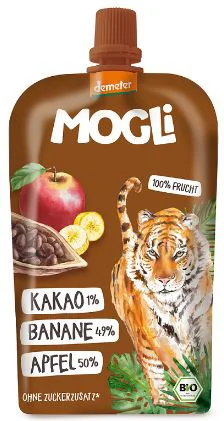 Piure MOGLI BIO de mere, banane si cacao, 120 g