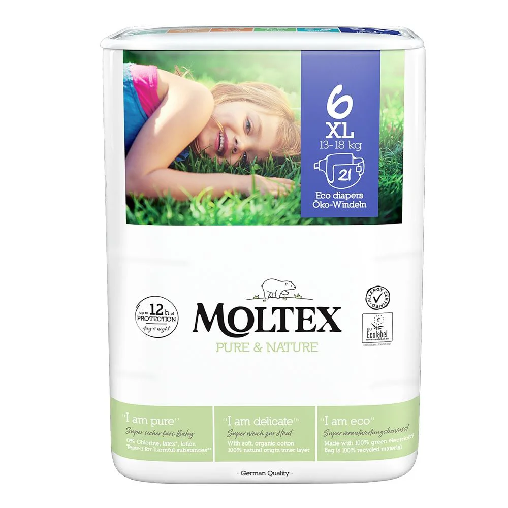 Scutece eco hipoalergice Moltex Nature XL 6 (13-18 kg), 21 buc.