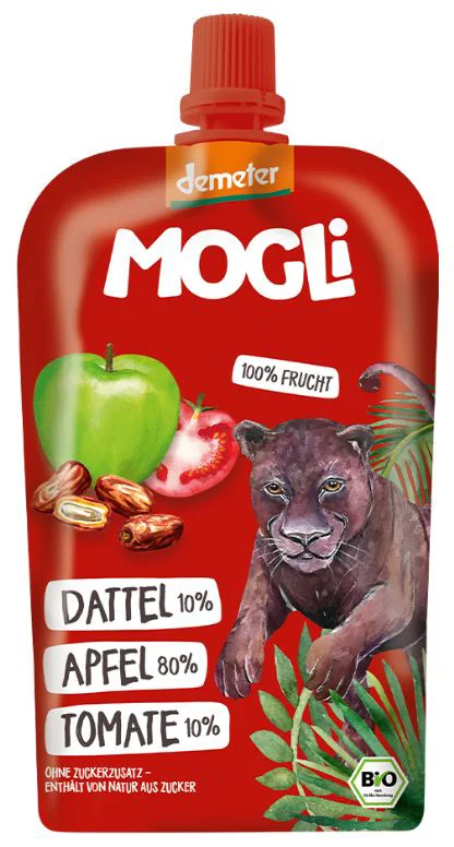 Piure MOGLI BIO de mere, rosii si curmale, 120 g