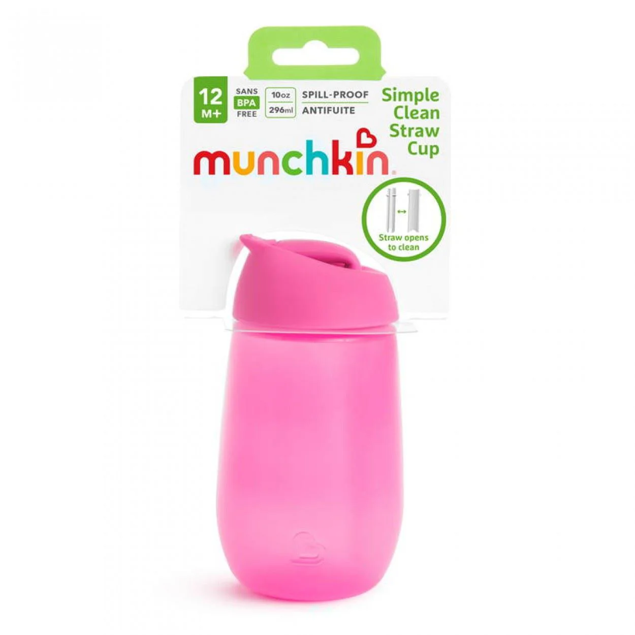 Sticla cu pai Munchkin Simple Clean, Roz (300 ml)